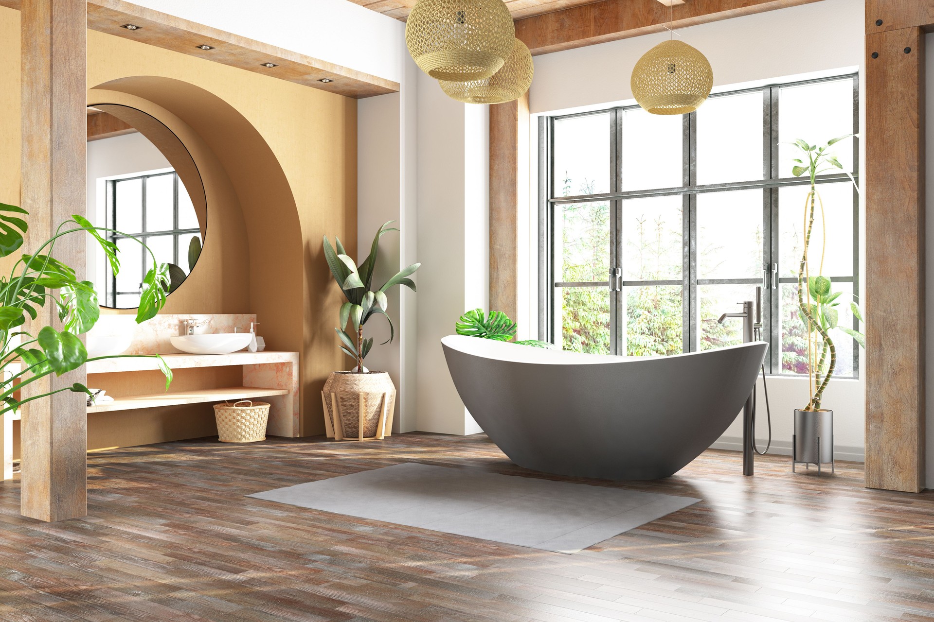 Stylish Bathroom with Beige Walls