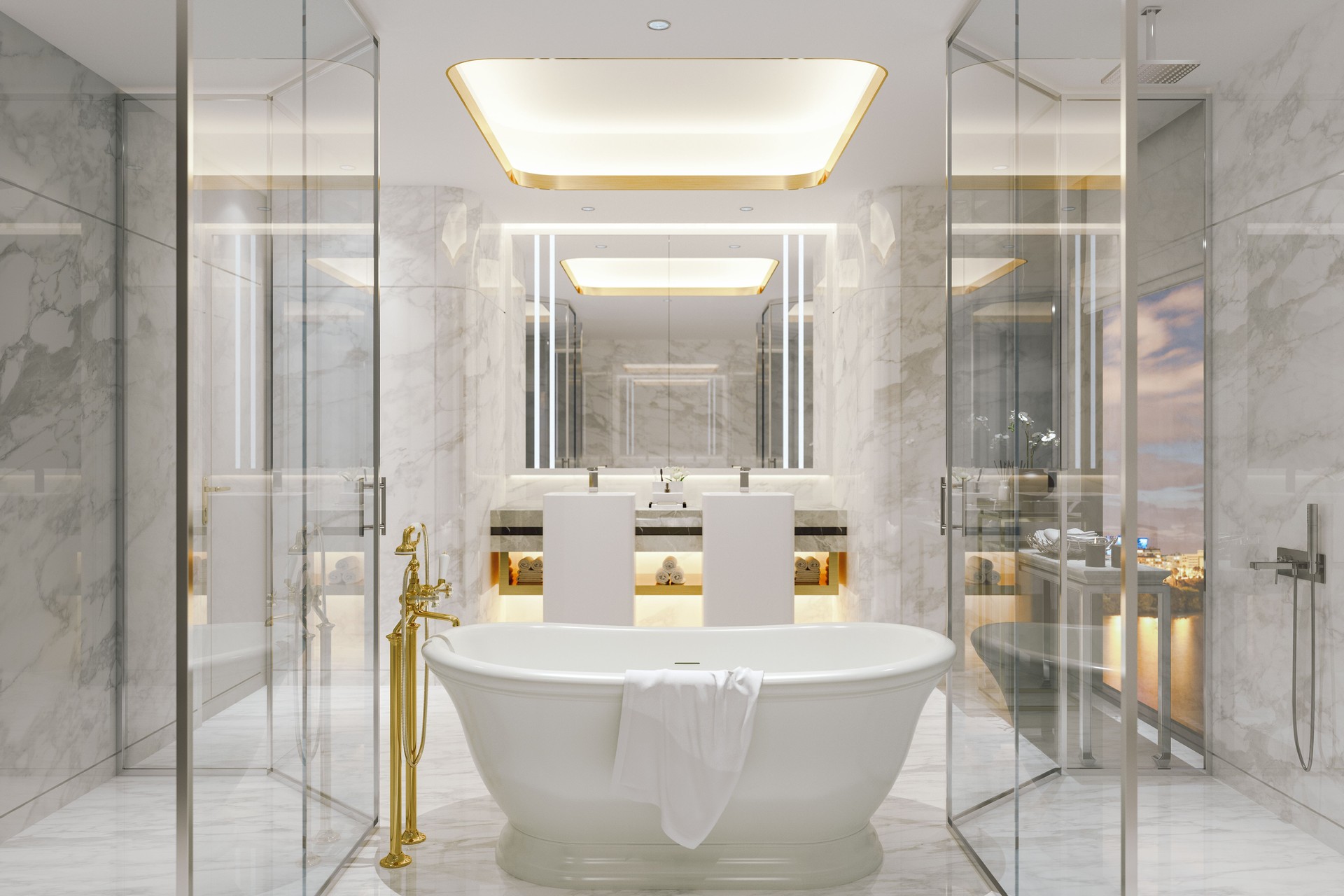 Luxury White Marble Bathroom Interior